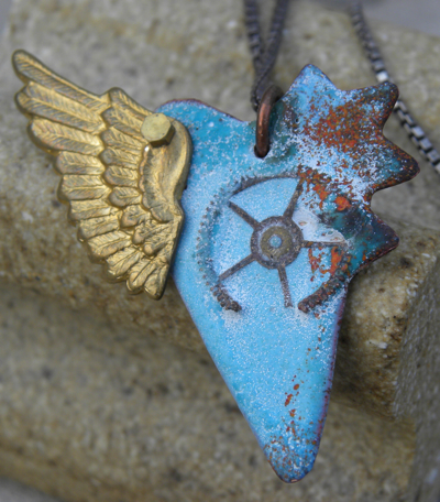 Torch-fired enamel pendant by Barbara Lewis