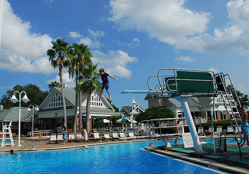 High diving in the neighborhood pool