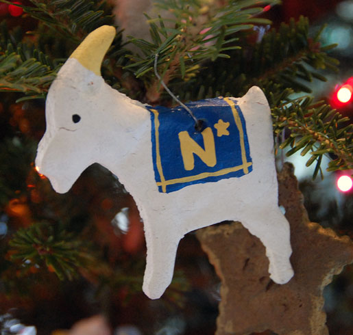 A salt dough ornament we made way before we got married.  Go Navy!