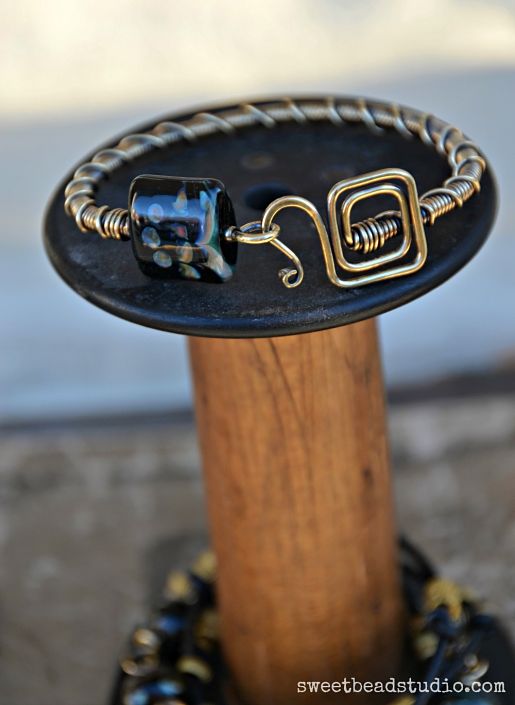Black Magic Set - lampwork and wire bangle by Cindy Wimmer {sweetbeadstudio}