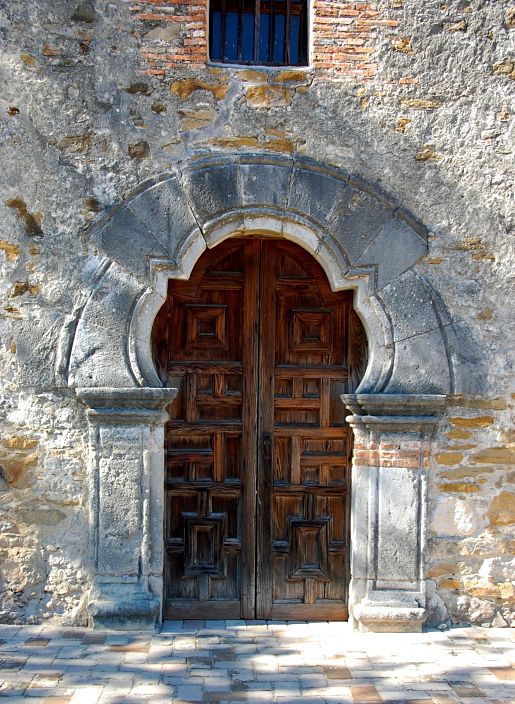 Unusual wooden door at the Mission Espada