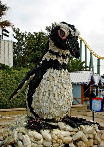 Recycled penquin sculpture at Sea World, TX
